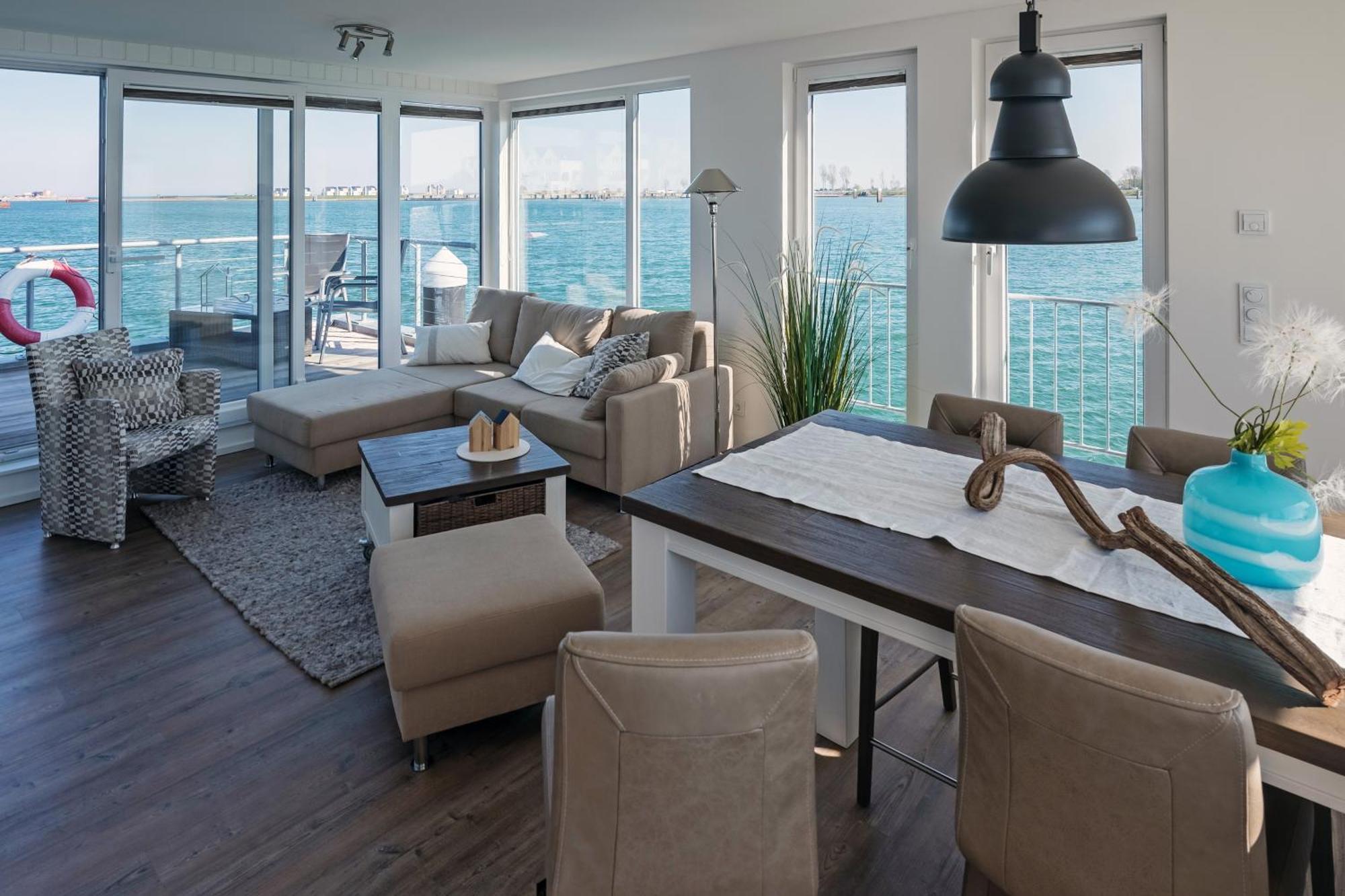Schwimmendes Ferienhaus Antares One By Seeblick Ferien Oro, Rundum Wasser, Sauna Olpenitz Zewnętrze zdjęcie